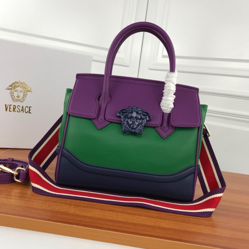 Versace Chain Handbags DBFF452 Full leather plain pattern color matching green, purple, and blue